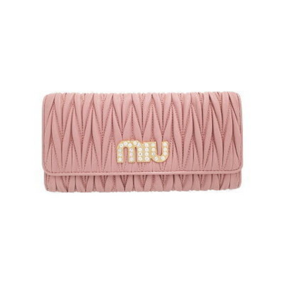 Miu Miu Crystal Matelass Leather Wallet Bifold Long - Picture 1 of 5